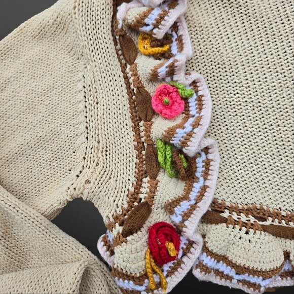 90s Y2K Shrug Cardigan Womens S Crochet flowers Fairy Cottage Grunge Boho Rave - Picture 7 of 12